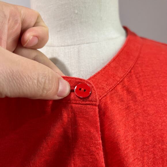 Eileen Fisher Red Organic Linen Button Front Top Boxy Size L - Picture 5 of 7